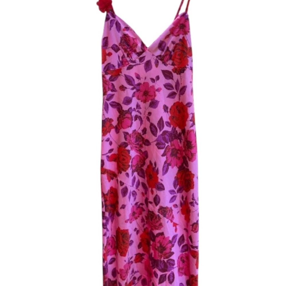 Floral Satin Slip Midi Dress - Picture 2 of 7